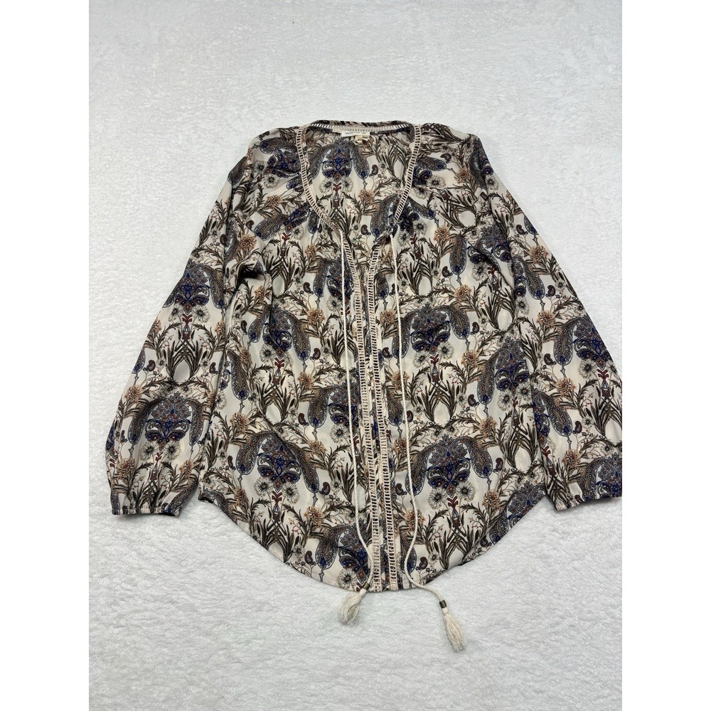 Meadow Rue Anthropologie Blouse Womens Small Ivory Floral Myrtle Peasant Top